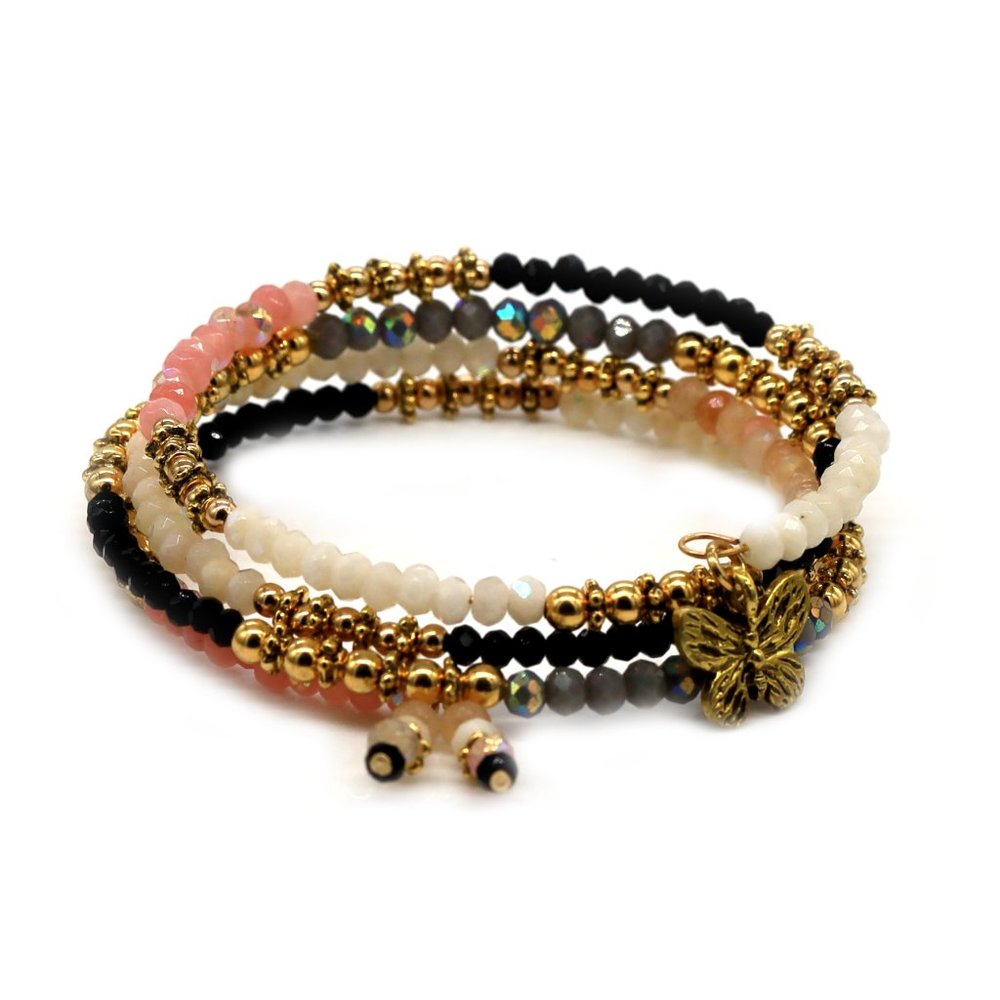 Memory wire bracelet with multi color beads and charm - Picture 2 of 3